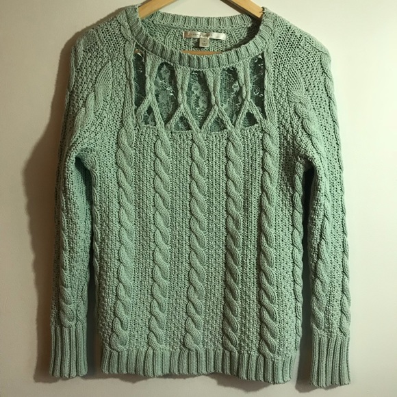 LC Lauren Conrad Sweaters - LC Lauren Conrad Mint Green Cable Knit Sweater Med